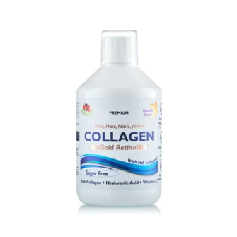 Colagen gold retinol fara zahar (din peste) -lichid, hidrolizat tip 1 si 3 cu 10. 000 mg + retinol 800 mcg + biotina + msm + acid hialuronic + zinc + seleniu + siliciu + vitamine