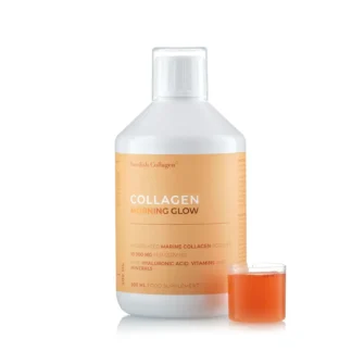 Colagen morning glow (din peste) – lichid, hidrolizat tip 1 si 3 cu 10. 000 mg + acid hialuronic 25 mg + retinol 800 mcg + biotina 5000 mcg + probiotice + msm + siliciu + vitamine – 500 ml